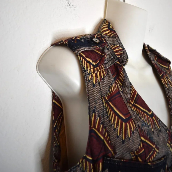 Anthropologie Elevenses Button Front Vest Sz XS Embroidered Aztec Safari Boho - Picture 6 of 16